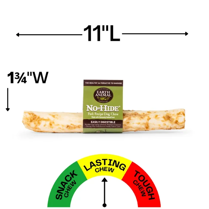Earth Animal Pork No-Hide® Wholesome Dog Chews – Large, 11″