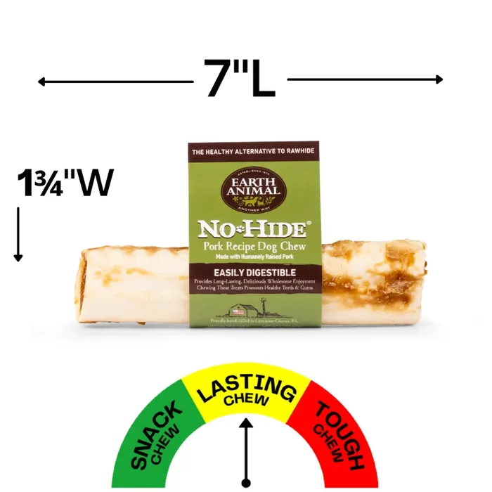 Earth Animal Pork No-Hide® Wholesome Dog Chews – Medium, 7″