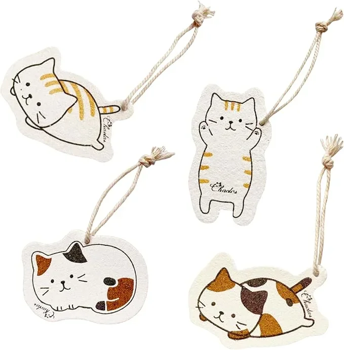Extra Durable Biodegradable Wood Pulp Cartoon Sponges Compressed – More Durable Than Ordinary, Quick-Absorbing for Kitchen, Bath & Pet Dishes, 4-Pack Cute Cat Shapes, Plant-Based & Odorless