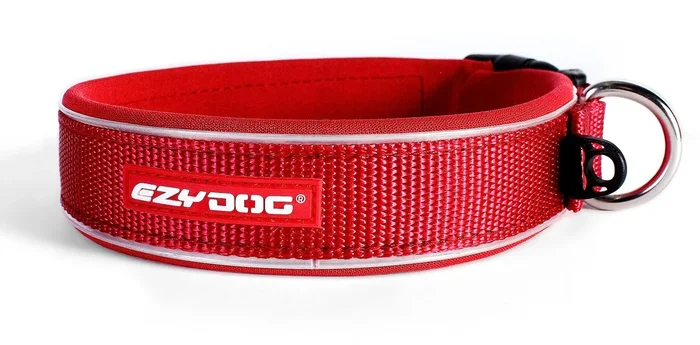 Ezydog Neo Waterproof Dog Collar – Reflective Trim For Nighttime Safety – Adjustable Neoprene Collar With Padding For Superior Comfort – Quick Release Buckle And Built-In Id Clip (Large, Red)