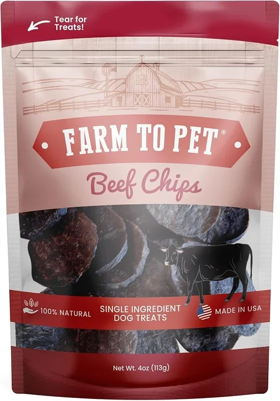 Farm To Pet – Dog Training Treats – 4 oz Beef Chips, Single Ingredient, Lean, All Natural, Healthy Treats for Small, Medium, Large Dog Breeds, & Puppies, Made in USA