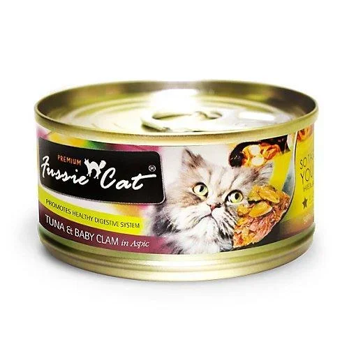 Fussie Cat Premium Tuna with Clams Formula in Aspic Canned Cat Food – 24/2.82 oz Cans – Case of 1