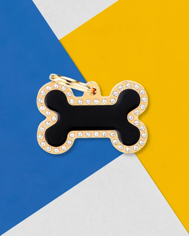Glam Bone Dog Tag in Black & Gold