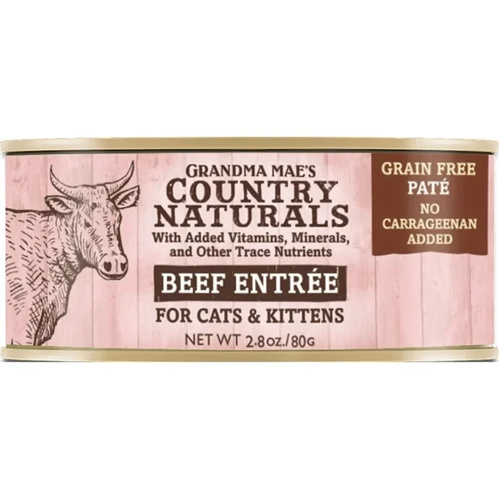 Grandma Mae’s Country Naturals Cat Pate Grain-Free Beef – 2.8 Oz – Case of 24