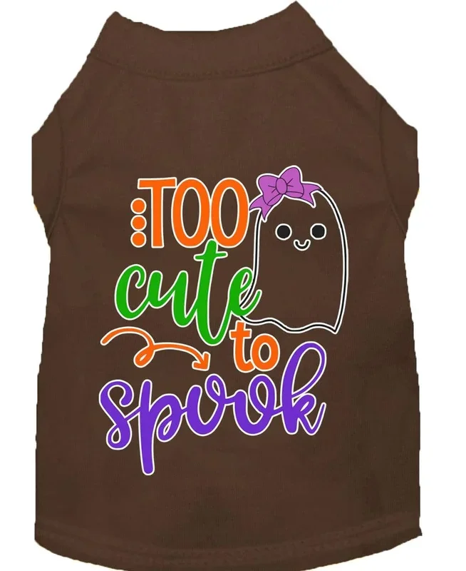 Halloween Pet Dog & Cat Shirt Screen Printed, “Too Cute To Spook – Girly Ghost” Brown XL (14-20 lbs.)