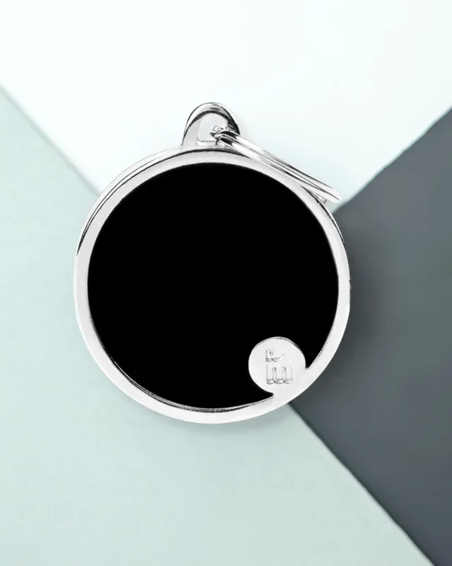 Handmade Circle Tag in Jet Black Custom Pet ID Tag