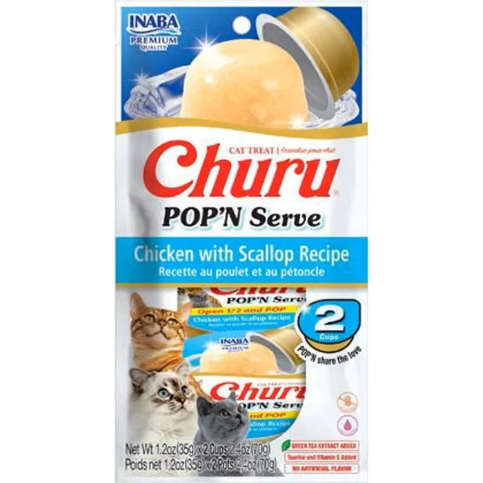 Inaba Churu Pop’N Serve Cat Treat Chicken With Scallop 2.46oz. (Case of 4)