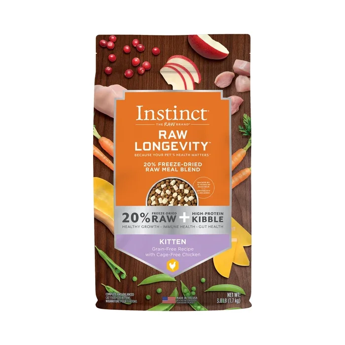Instint Longevity Grain-Free 20% Freeze-Dried Raw and Kibble Blend Chicken Cat Food – 3.8 Lbs