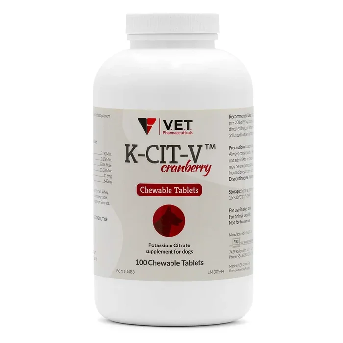K-CIT-V Potassium Citrate plus Cranberry for Dogs, 640mg, 100 Chewable Tablets