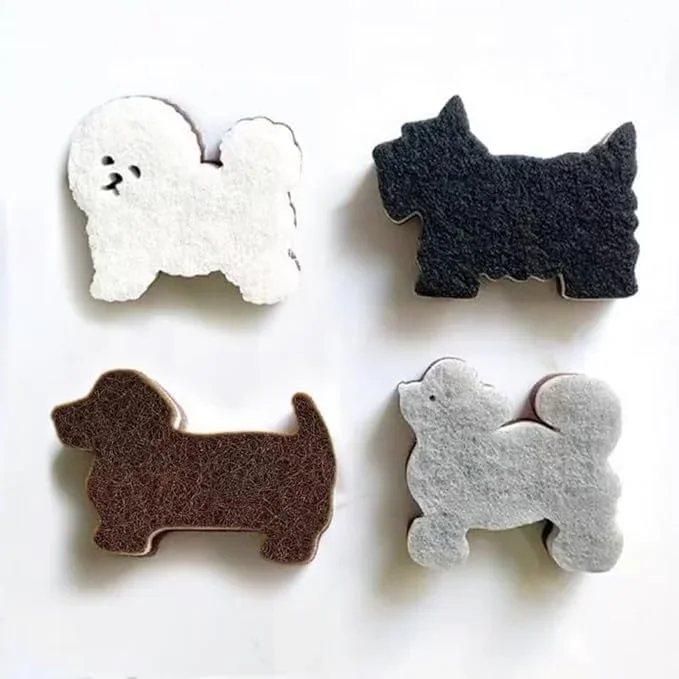 Kitchen Sponge Cute Dog Sponge Three-Layer Dog Cleaning Sponge Pet Scrubber for Dishes, Kitchen, Pots, Sink, Bathroom (4pack)