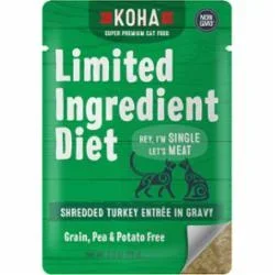 Koha Grain-Free Limited Ingredient Diet Shredded Turkey Wet Cat Food – 2.8 Oz – Case of 24