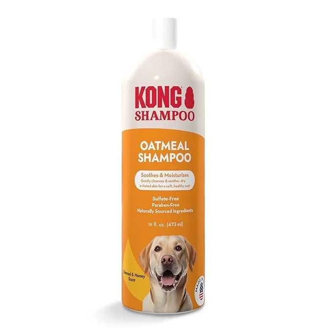 KONG Oatmeal Dog Shampoo, Soothes & Moisturizes, Oatmeal & Honey Scent – 18 fl oz, Biodegradable, pH-Balanced, Sulfate-Free, Cruelty-Free, for Sensitive Skin, All Coat Types, Made in USA