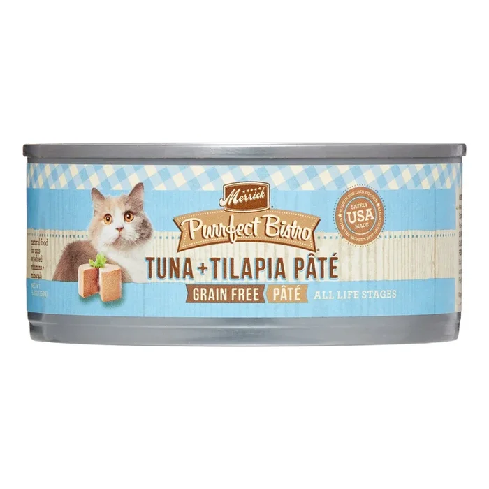 Merrick Purrfect Bistro Grain Free Tuna & Tilapia Pate Canned Cat Food – 5.5 oz Cans – Case of 24