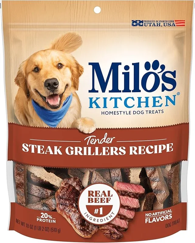 Milo’s Kitchen Homestyle Dog Treats, Steak Grillers, 18 Ounce, High Protein, No Artificial Flavors