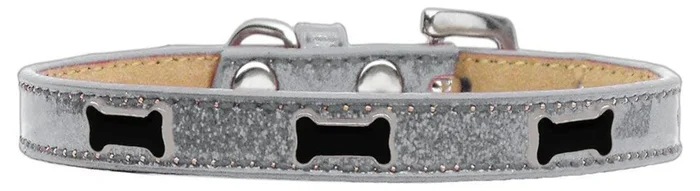 Mirage Pet Products Black Bone Widget Dog Collar Silver Ice Cream, Size 12