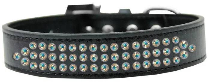 Mirage Pet Products Three Row AB Crystal Dog Collar, Size 16, Black