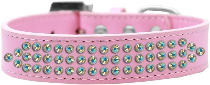 Mirage Pet Products Three Row AB Crystal Dog Collar, Size 16, Light Pink