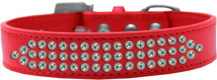 Mirage Pet Products Three Row AB Crystal Dog Collar, Size 20, Red