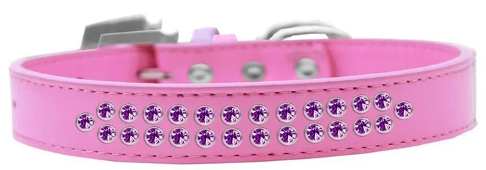 Mirage Pet Products Two Row Purple Crystal Bright Pink Dog Collar, Size 18