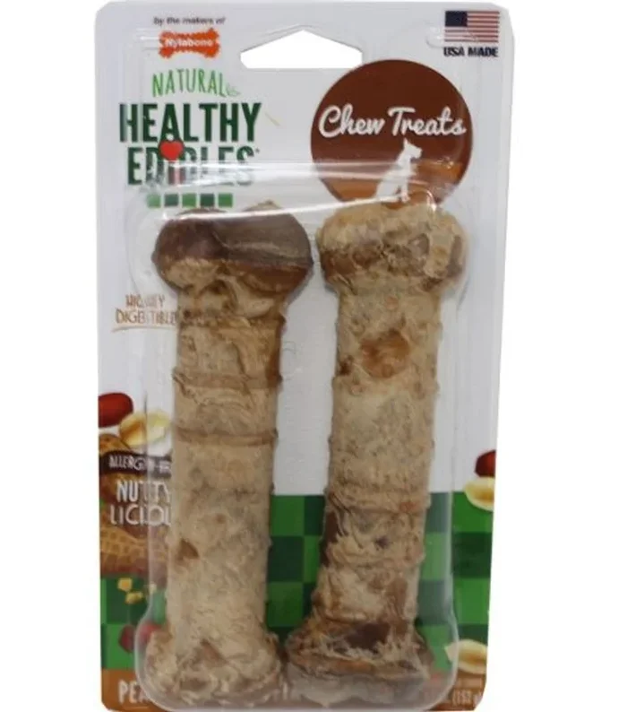 Nylabone Healthy Edibles Peanut Butter Chew Dog Treats Wolf 2pk