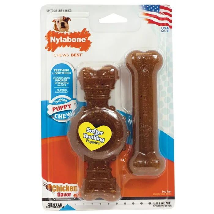 Nylabone Just for Puppies Teething Chew Ring Bone Chicken, 1ea/Medium/Wolf Up To 35 Lbs. 2 ct