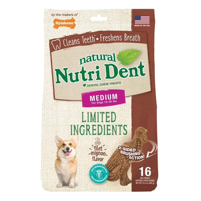 Nylabone Nutri Dent Limited Ingredient Dental Chews Filet Mignon T-Rex Medium 16 count