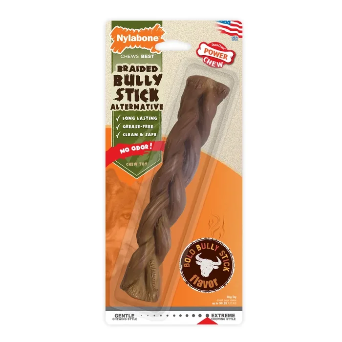 Nylabone Power Chew Braided Bully Stick Alternative Chew Toy Beef, 1ea/Large/Giant Up To 50 Lbs. 1 ct