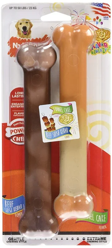 Nylabone Power Chew Flavor Frenzy Durable Dog Chew Toys Twin Pack Funnel Cake Shish Kabob, 1ea/Large/Giant Up To 50 Lbs. 2 ct