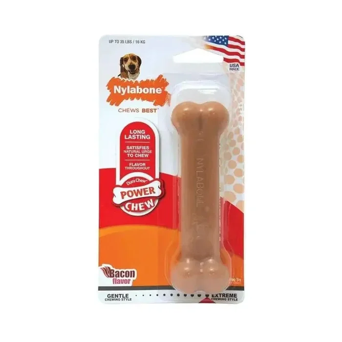 Nylabone® Dura Chews® Power Chews Bacon Flavor Long Lasting Chews Dog Toys Wolf Up to 35 Lbs
