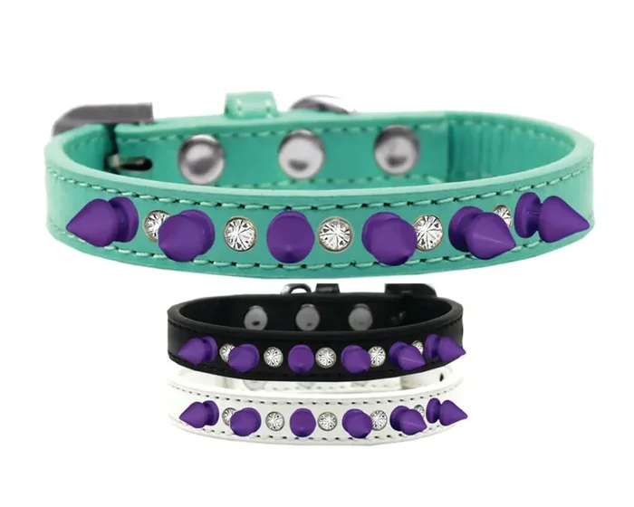 Pet and Dog Spike Collar, “Clear Crystals & Purple Spikes” Black 10