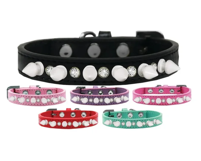 Pet and Dog Spike Collar, Clear Crystals & White Spikes? Lavender 14