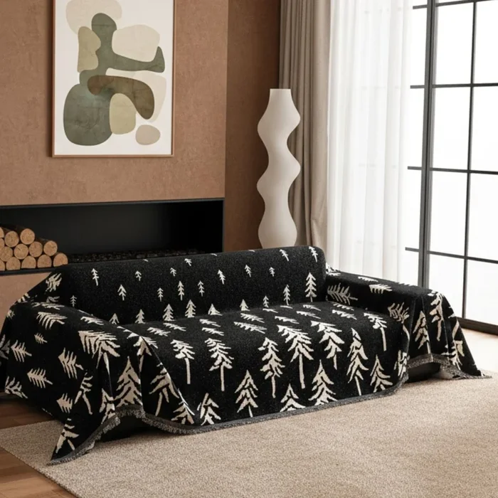 Pet Couch Cover – Pine Trees Black