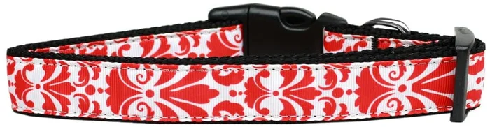 Pet Dog & Cat Nylon Collar, “Damask” *Available in 10 different colors!* Red SM Collar