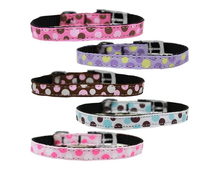 Pet Dog & Cat Nylon Collar or Leash 3/8″ wide, “Confetti Dots” Lavender 3/8″ w x 4 ft. leash