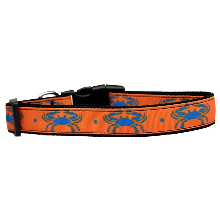 Pet Dog & Cat Nylon Collar or Leash, “Blue Crabs” SM Collar