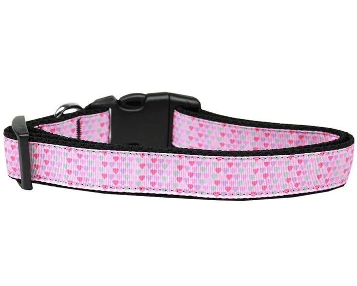 Pet Dog & Cat Nylon Collar or Leash, “Many Mini Hearts” MD Collar