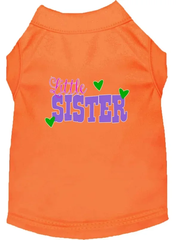 Pet Dog & Cat Shirt Screen Printed, “Little Sister” Orange XL (14-20 lbs.)
