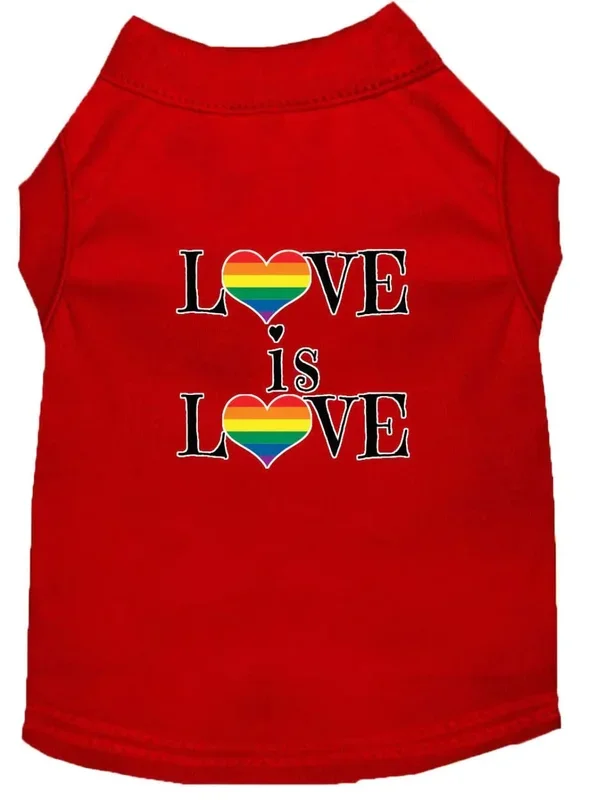 Pet Dog & Cat Shirt Screen Printed, “Love Is Love” Red XS (0-3 lbs.)