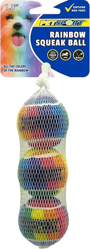 Petsport Tuff Balls Rainbow Squeaky Ball 1.8in 3Pk