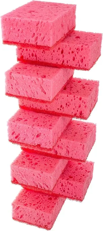 Pink Multi Use Scrub Sponges. Made in Europe. 9 Pack, 4.3×2.8×1.4 inches. Odorless Heavy Duty & Non Scratch Fiber. Durable and Delicate Scrubber for Kitchen & Bathroom, Housekeeping & Outdoors
