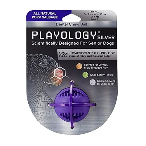 Playology Pork Scented Dental Chew Ball Rubber Dog Toy with Encapsiscent Technology – Medium