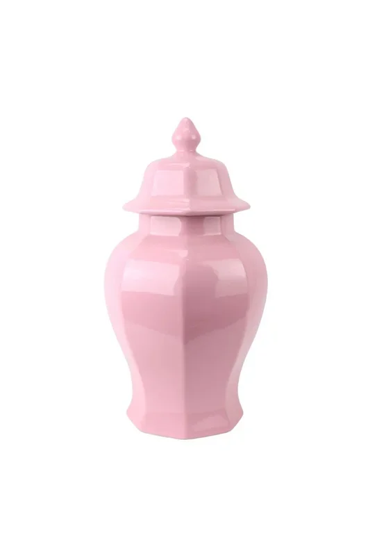 Polygon Shape Porcelain Jar 18″ Light Pink