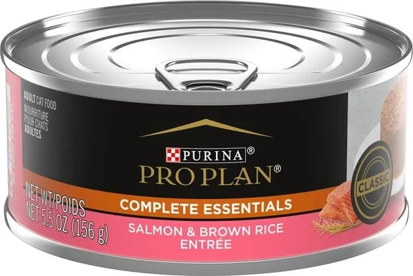 Purina Pro Plan Complete Essentials Salmon and Brown Rice Pate Entrée Canned Cat Food – 5.5 Oz – Case of 24