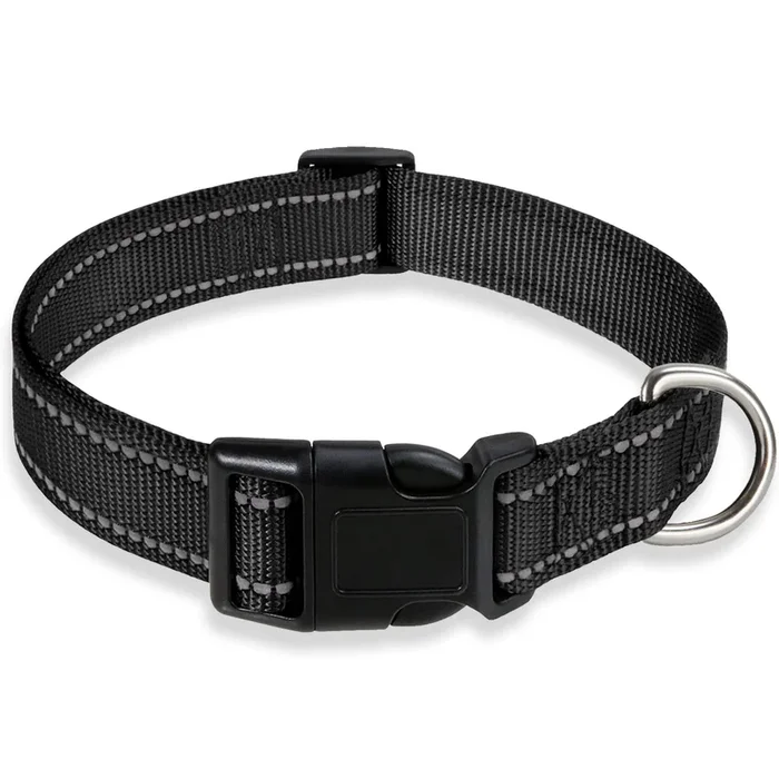 Reflective Dog Collar With Buckle Adjustable Safety Nylon Collars For Small Medium Large Dogs, Black Xs