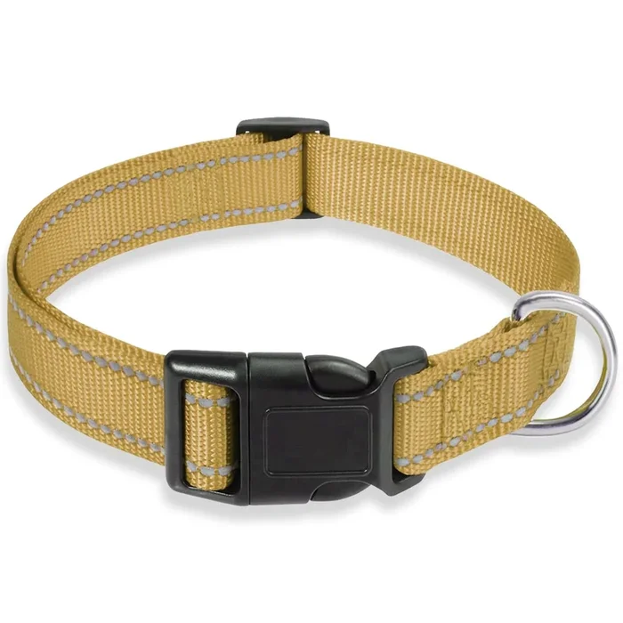 Reflective Dog Collar With Buckle Adjustable Safety Nylon Collars For Small Medium Large Dogs, Brown M