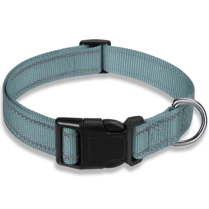 Reflective Dog Collar With Buckle Adjustable Safety Nylon Collars For Small Medium Large Dogs, Grey Xl