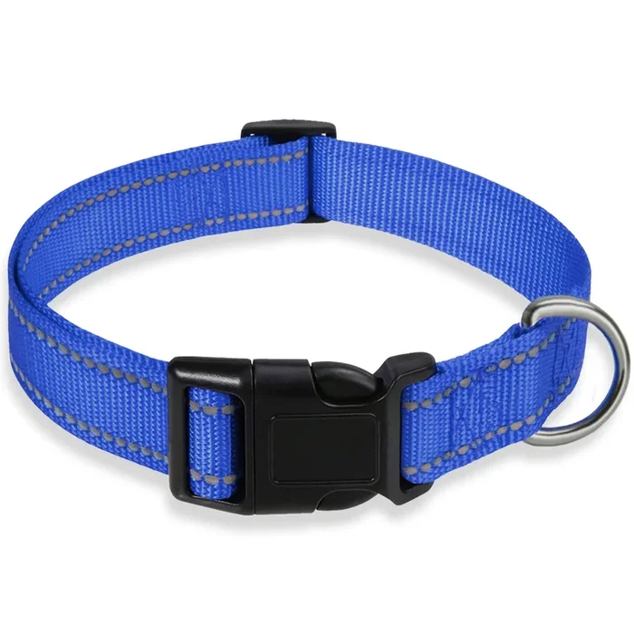 Reflective Dog Collar With Buckle Adjustable Safety Nylon Collars For Small Medium Large Dogs, Navy Blue Xs