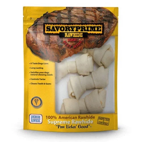 Savory Prime, Supreme Knotted Rawhide Bones Bagged, Natural, 4 Count / 4-5 Inches