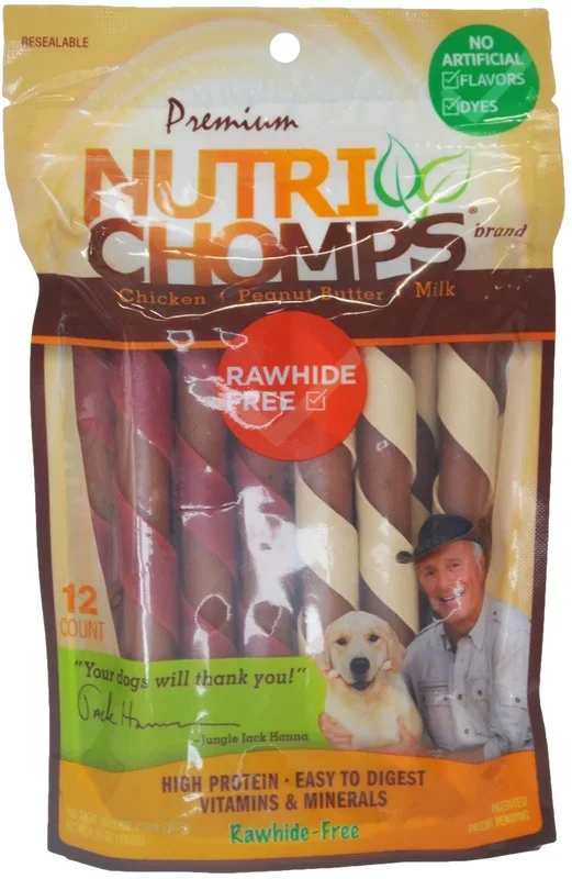 Scott Pet Nutri-Chomps Rawhide-Free Wrapped Mini Twists Assorted Chicken Peanut Butter and Milk Natural Dog Chew Treats – Mini – 12 Count