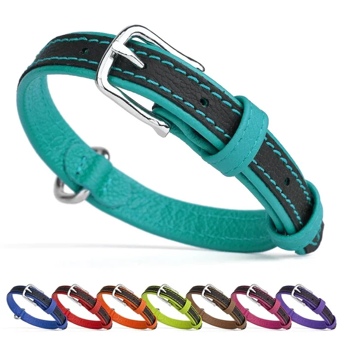 Soft Leather Dual-Color Flat Dog Collar